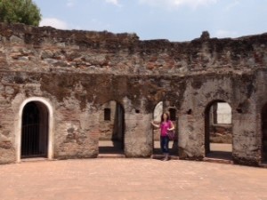 Standing in the circular set of dormitories in the convent