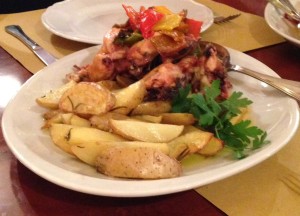 Roman style chicken with peppers and roasted potato